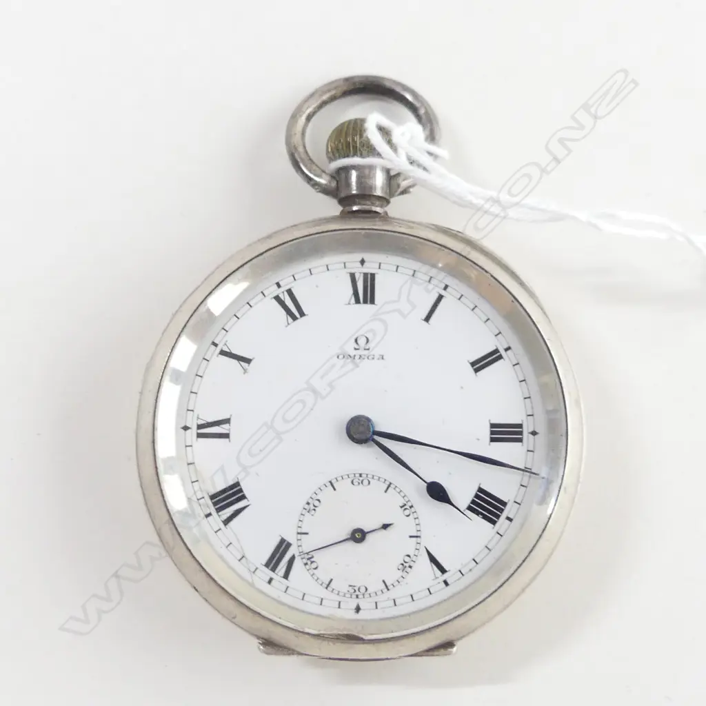 S/S OPEN FACED OMEGA POCKET WATCH 18773 Image 1++