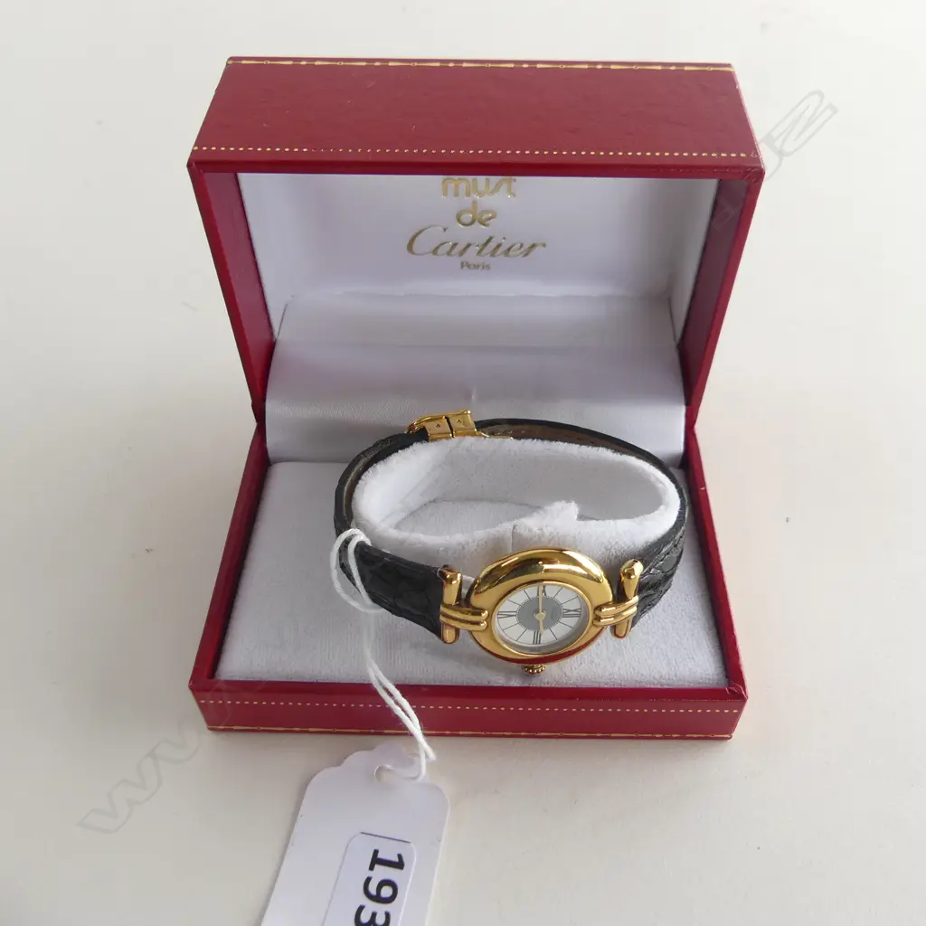 CARTIER LADIES SILVER GILT WRISTWATCH BOXED RUNNING as new. Sapphire cabochon to crown  Image 1++