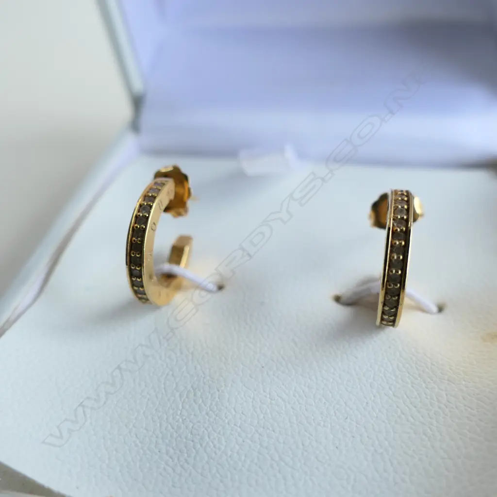THOMAS SABO GOLD TONE & CZ HOOP EARRINGS  Image 1++