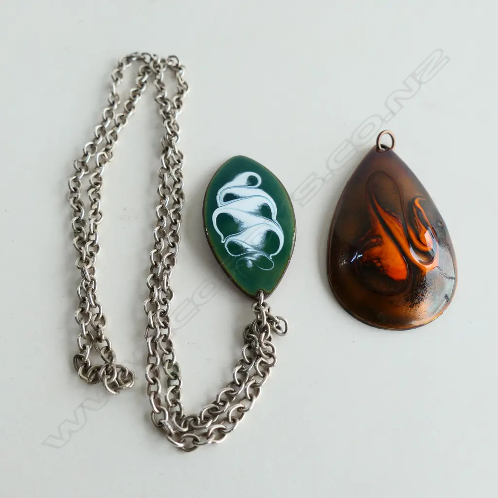 2 LG COPPER & ENAMEL PENDANTS (ONE DAM-ART DENMARK WITH CHAIN)  Image 1++