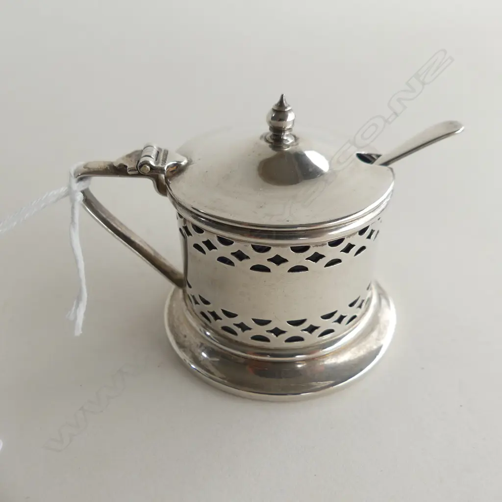 STG SILVER BLUE GLASS LINED MUSTARD POT WITH SPOON (29GMS WITHOUT LINER)  Image 1++