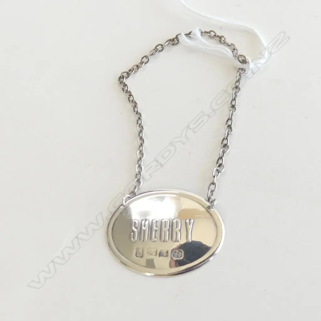 STG SILVER SHERRY DECANTER LABEL HALLMARKED NZ SILVER MARKS (4.3g) Image 1++