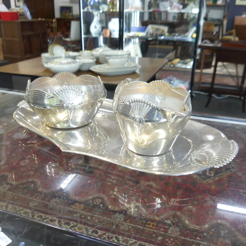 WMF DECO 3 PCE SET; TRAY, MILK & SUGAR Image 1++