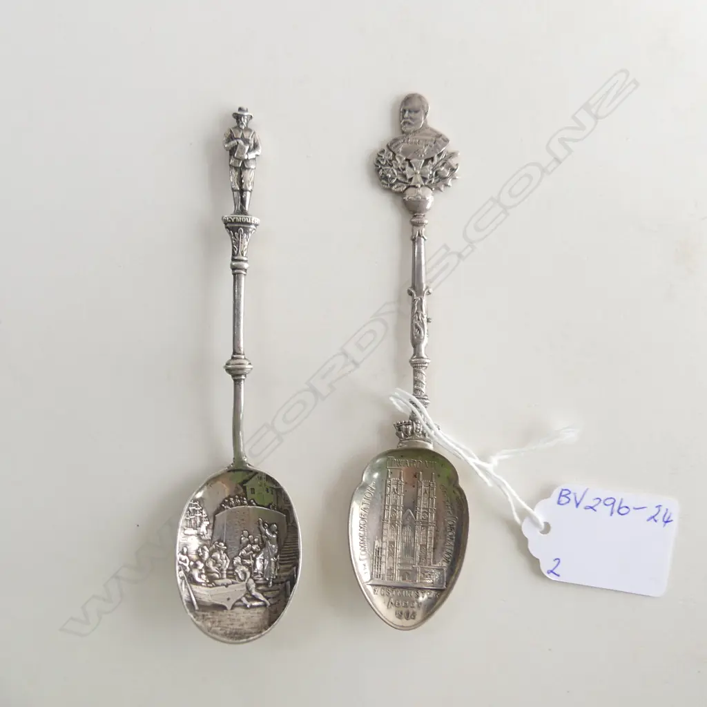 2 STG SILVER SOUVENIR SUGAR SPOONS C1901, BOTH WITH HALLMARKS  44.88GMS Image 1++