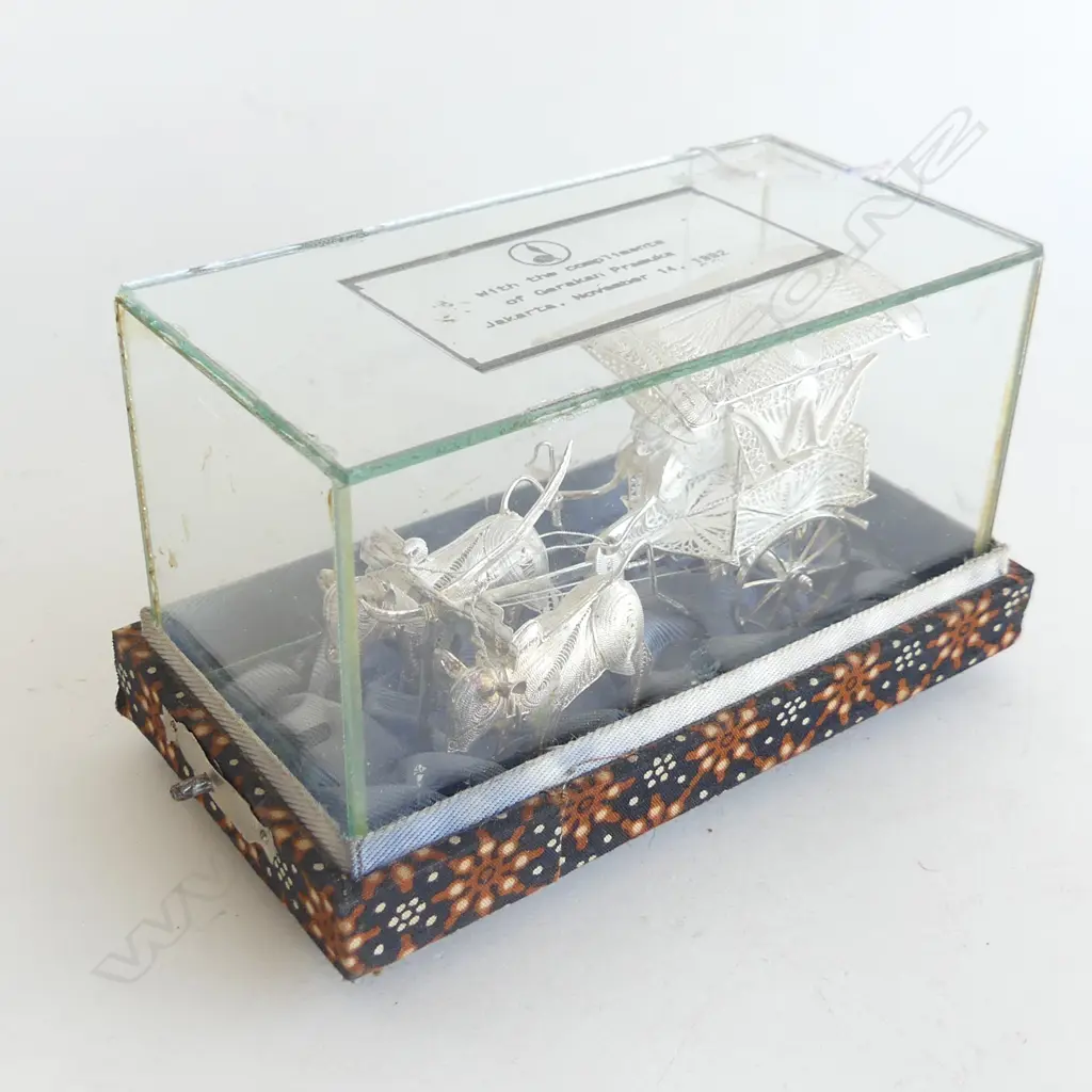925 SILVER FILIGREE CASED BULLOCK CART L120MM Image 1++