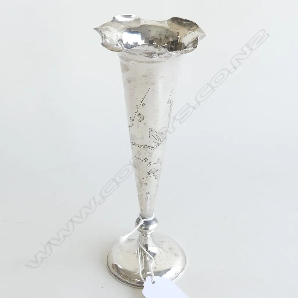 CHINESE HALLMARKED SILVER SPEICIMAN VASE BIRDS & FOLIAGE DECORATION 70GRAMS H180MM Image 1++