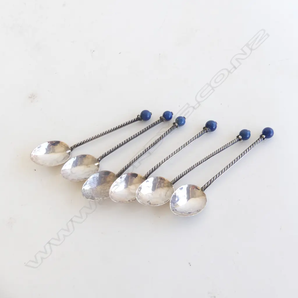 SET 6 STG SILVER COFFEE SPOONS WITH BLUE BEAD ENDS 40.74GMS Image 1++