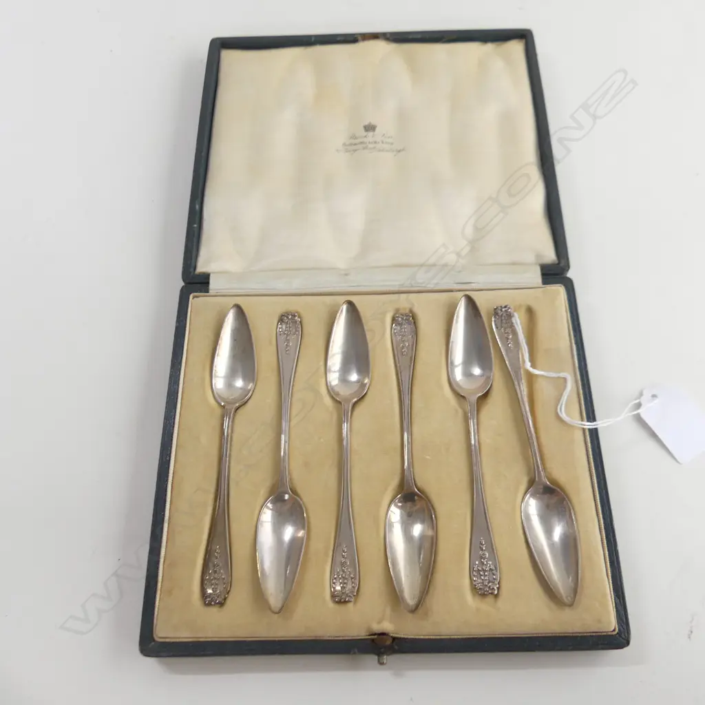 CASED SET OF 6 STG SILVER GRAPEFRUIT SPOONS 1013 Image 1++