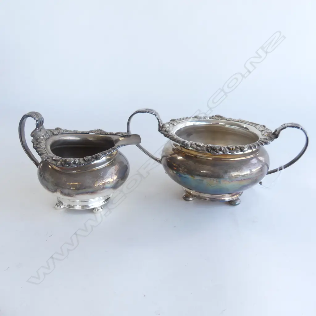 WILLIAM IV SHEFFIELD PLATE FANCY RIMMED SUGAR & CREAMER JUG Image 1++