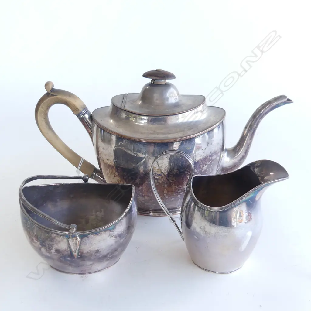 REGENCY OLD SHEFFIELD PLATE 3 PCE TEASET, HELMET FORM.  Image 1++