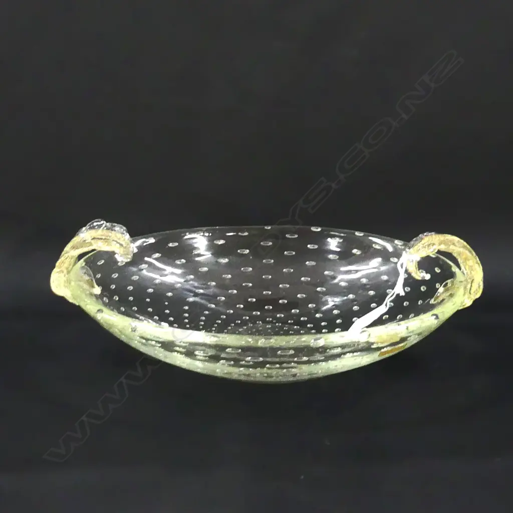 SEGUSO MURANO BOWL w. ATTACHED LEAF FORM HANDLES W.280mm Image 1++