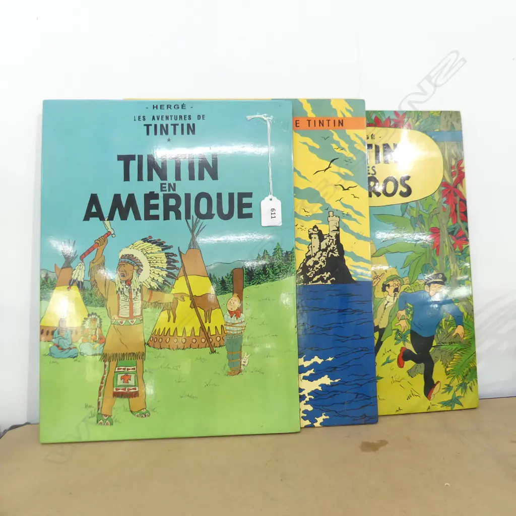 3 TIN TIN PRINTS ON WOOD 400 X 300MM Image 1++