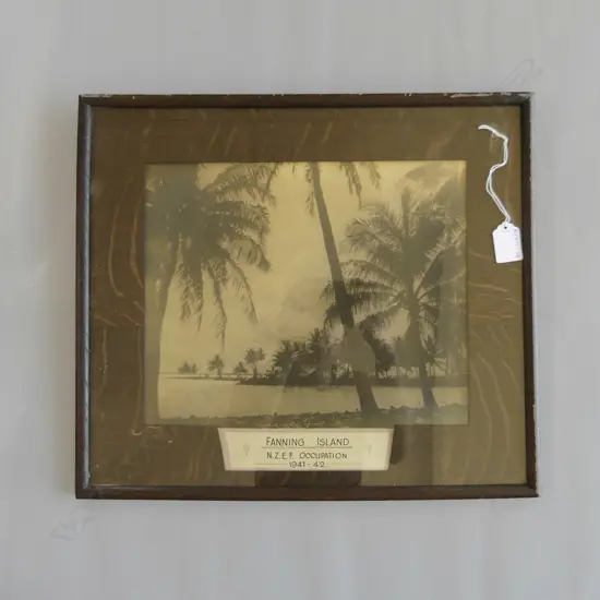 VINTAGE FRAMED PHOTO, FANNING ISLAND WW11 NZEF OCCUATION 1941-42,  300 X 240MM