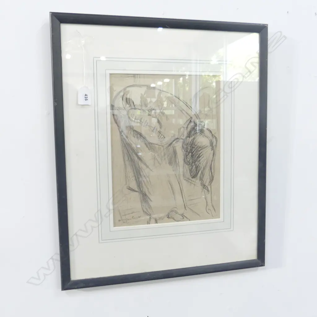 JOHN BUCKLAND-WRIGHT FIGURE STUDY CHARCOAL ON PAPER 300x225mm SIGNED & DATED 1948 Image 1++