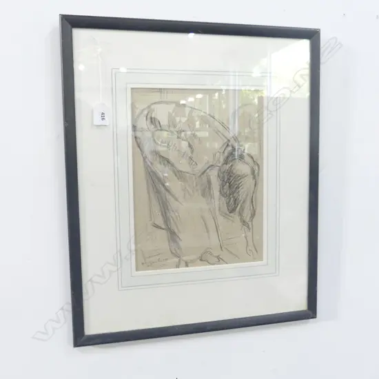 JOHN BUCKLAND-WRIGHT FIGURE STUDY CHARCOAL ON PAPER 300x225mm SIGNED & DATED 1948
