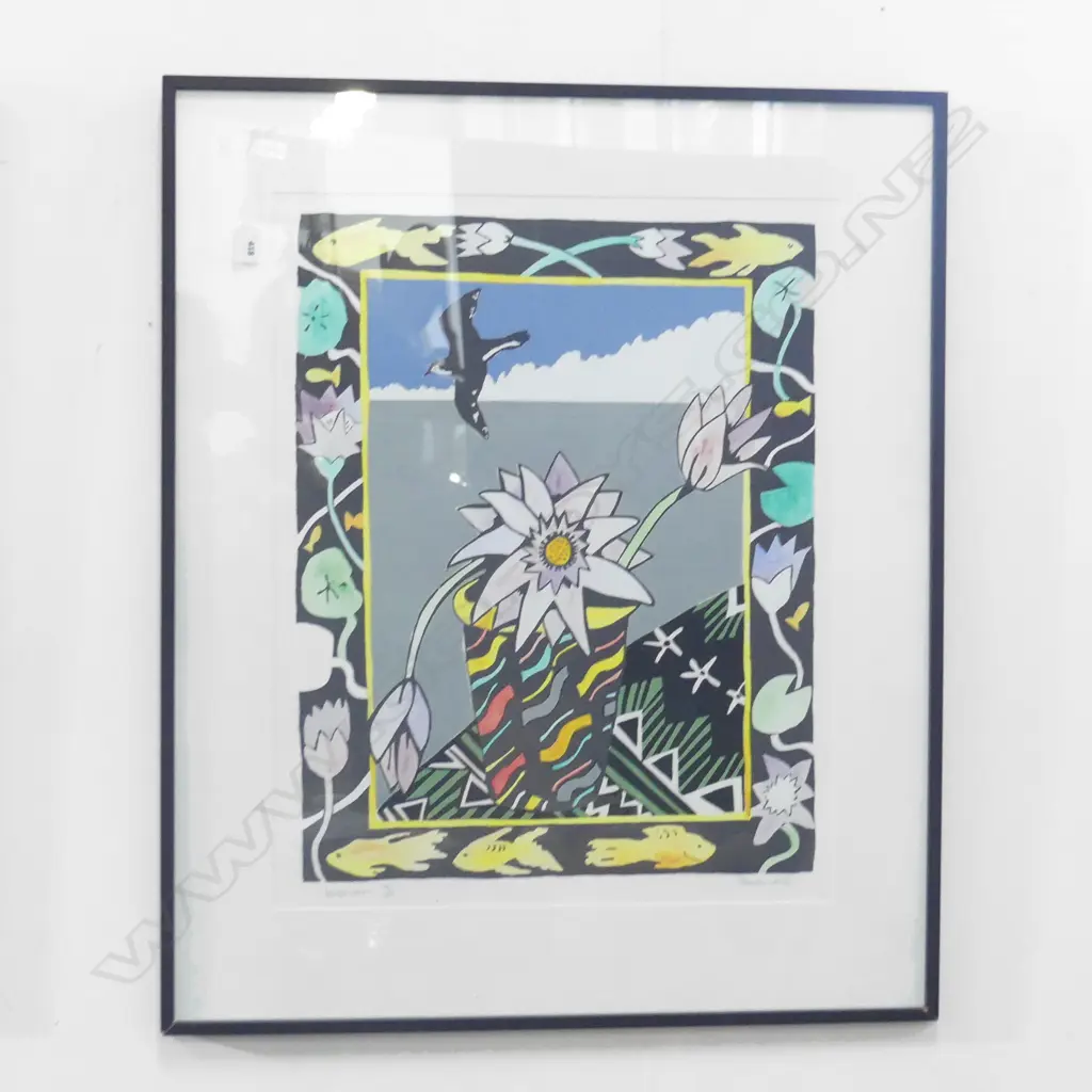 PAMELA WOLFE 'WATERLILLIES' HAND COLOURED SCREEN PRINT 16/49 630x505mm Image 1++