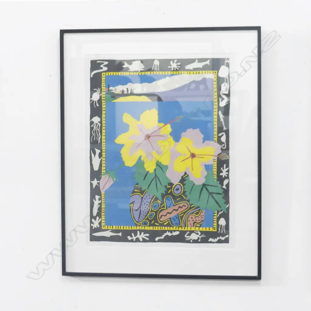 PAMELA WOLFE 'HIBISCUS' HAND COLOURED SCREEN PRINT 16/49 645x500mm Image 1++