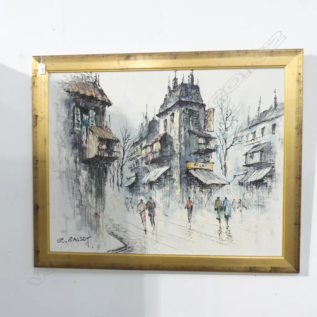 L. BASSET STREET SCENE OIL 580x740mm GILT FRAME Image 1++