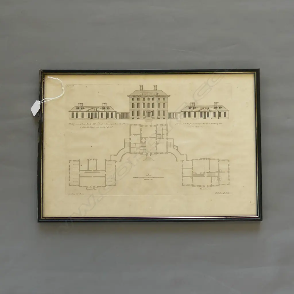ARCHITECTURAL ENGRAVING - ROGER HUDFON ESQ. HOUSE AT SUNBURY SURREY 320x475mm Image 1++