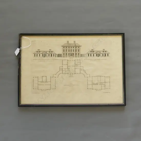 ARCHITECTURAL ENGRAVING - ROGER HUDFON ESQ. HOUSE AT SUNBURY SURREY 320x475mm
