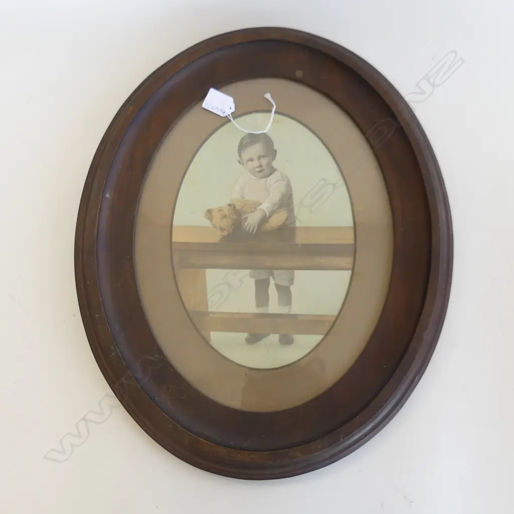 EARLY 20thC OVAL PORTRAIT; BOY w. BEAR 290x200mm Image 1++