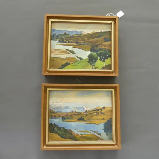 PR FRAMED OILS MANUKAU HEADS & CORNWALLIS SIGNED J JONES 320 BY280MM