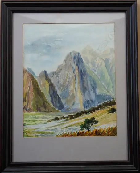 MALCOLM, Win (NZ), Mitre Peak, South Island, W/C, signed, 330mm x 270mm Image 1++