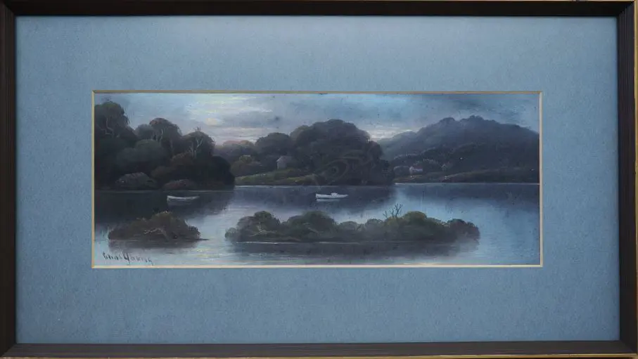 YOUNG, Charles (NZ Late 19thC), Moonlight on Shoal Bay Auckl Harbour (1923)W/C on card, signed,140mm x 350mm Image 1++