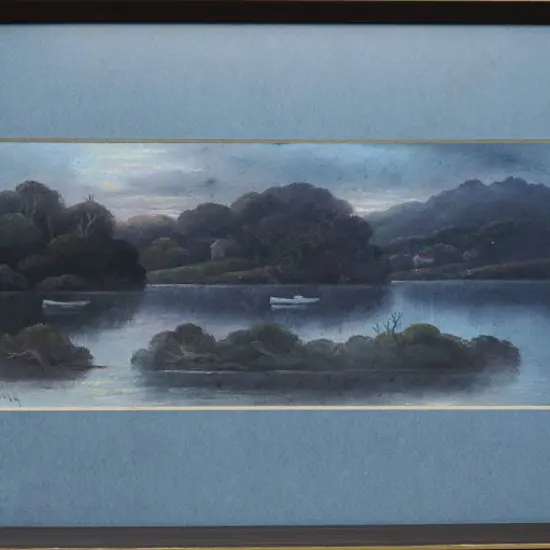 YOUNG, Charles (NZ Late 19thC), Moonlight on Shoal Bay Auckl Harbour (1923)W/C on card, signed,140mm x 350mm