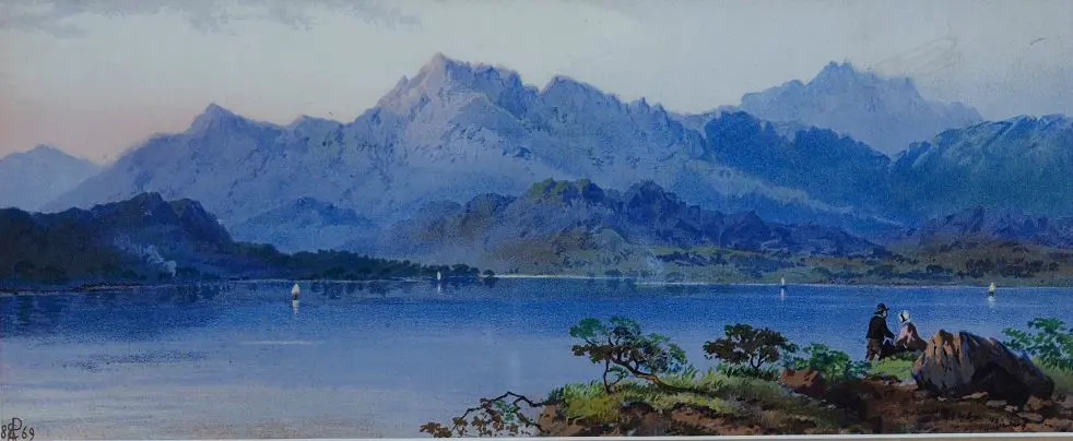 UNKNOWN (NZ), Italian Lake scene, W/C, dated 1869,130mm x 320mm Image 1++