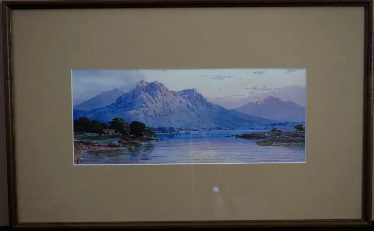 UNKNOWN  (Italy) Italian Lake scene, W/C, monogrammed & dated 1869, 130mm x 320mm Image 1++