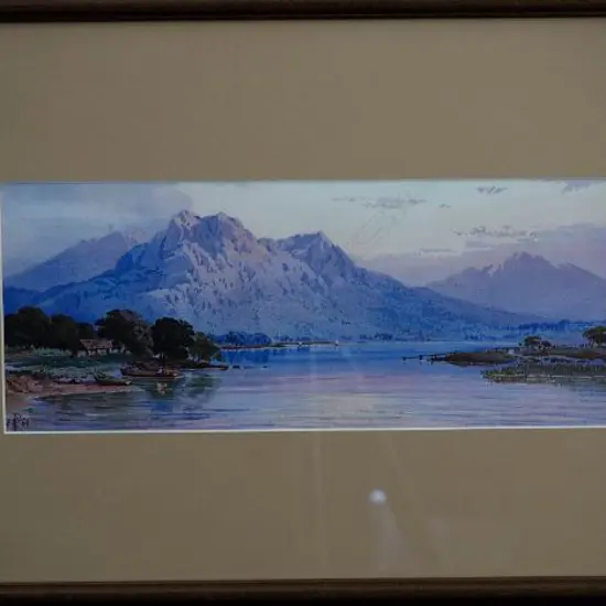 UNKNOWN  (Italy) Italian Lake scene, W/C, monogrammed & dated 1869, 130mm x 320mm