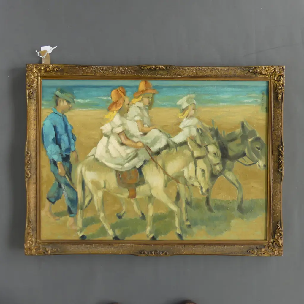 OIL ON CANVAS DONKEY RIDES AT SEA SIDE 780BY 570 Image 1++
