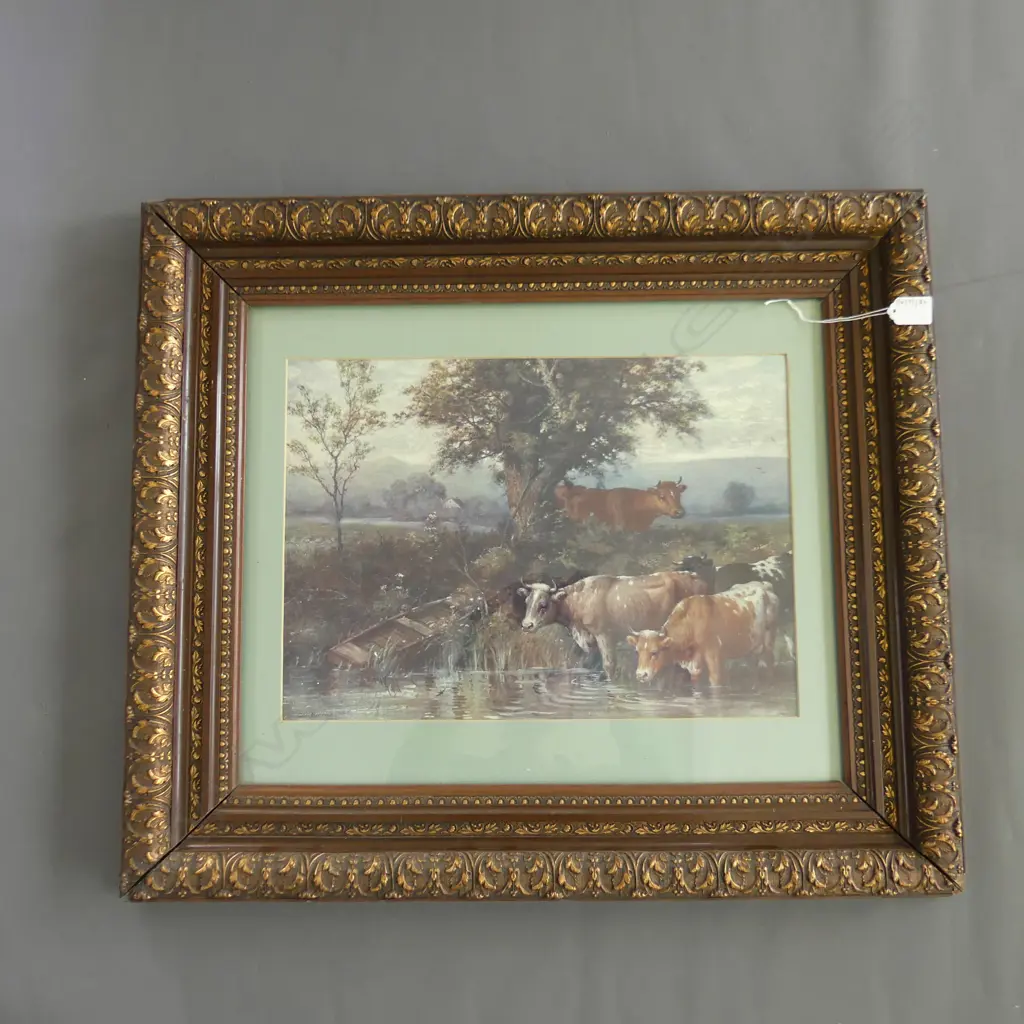 FRAMED PRINT COWS BY RIVER BY RIECKE 700 BY 600MM Image 1++