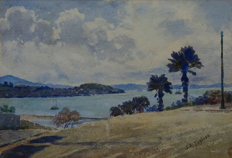 TOPLISS, J.A. (NZ 1861-1930), Inlet, Auckland Harbour, W/C, signed, 230mm x 340mm Image 1++
