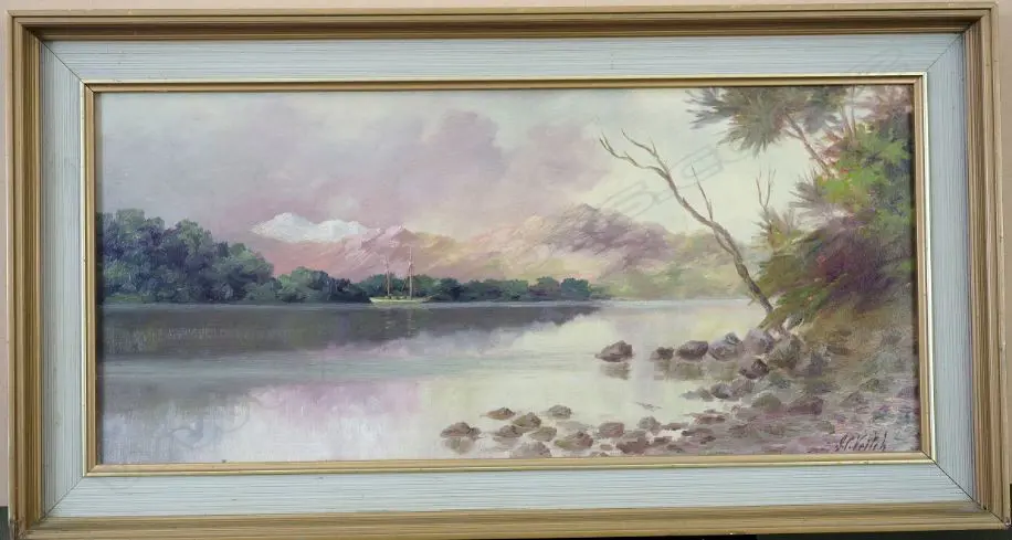 VEITCH, John Charles (NZ 1853-1959), Dusky Sound, Oil on board, signed, 250mm x 550mm Image 1++