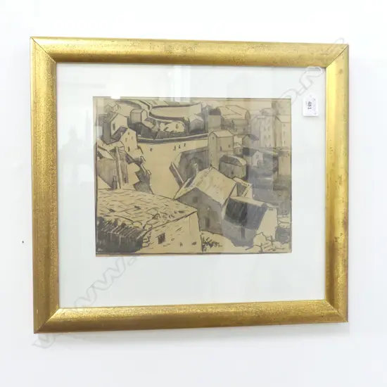 JOHN WEEKS VILLAGE IN CORSICA PENCIL DRAWING 240mm X 300mm