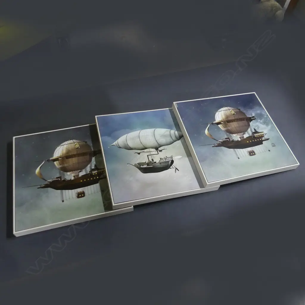 3 SURREAL AIRSHIPS , CANVAS PRINTS,  585 x 585mm Image 1++