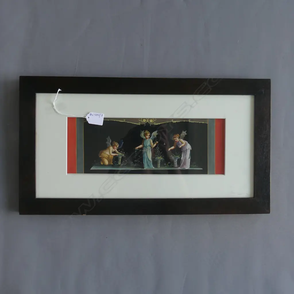 SIGNED GOUACHE; 3 ANGELS ON BLACK GROUND 115x330mm Image 1++