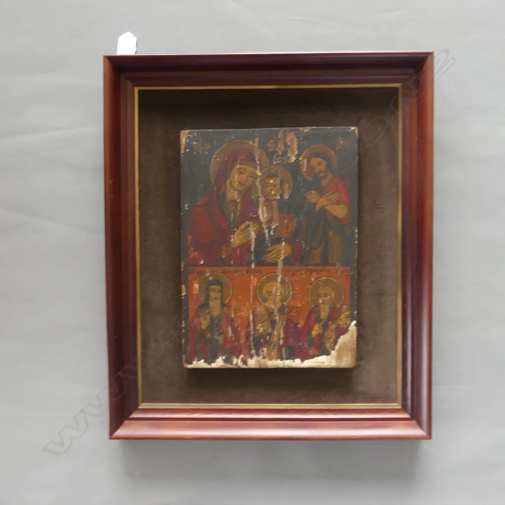 FRAMED VINTAGE GREEK ICON 'VIRGIN & CHILD WITH ST. JOHN' 315x230mm Image 1++