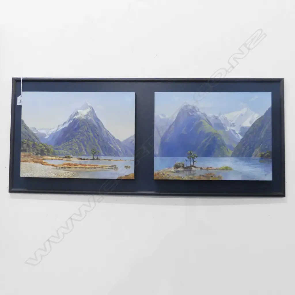 DAVID SABOURIN DIPTYCH 2 OILS MOUNTED ON BOARD MILFORD SOUND 305x405mm each Image 1++