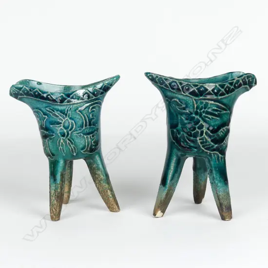 PR TURQUOISE GLAZED CHINESE TRI-POT VESSELS H.110mm