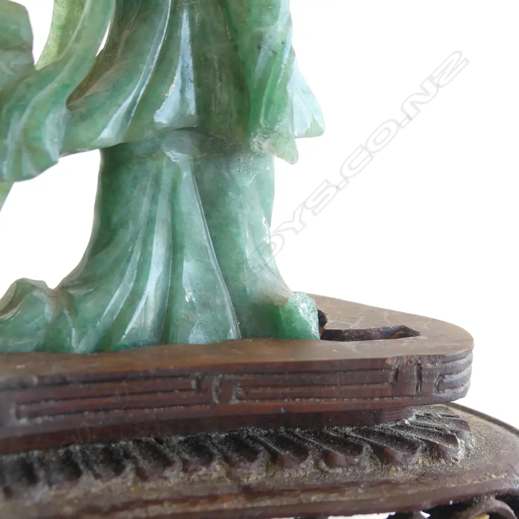 CHINESE JADE 2 FIGURE CARVING ON WOOD BASE minor faults Image 1++