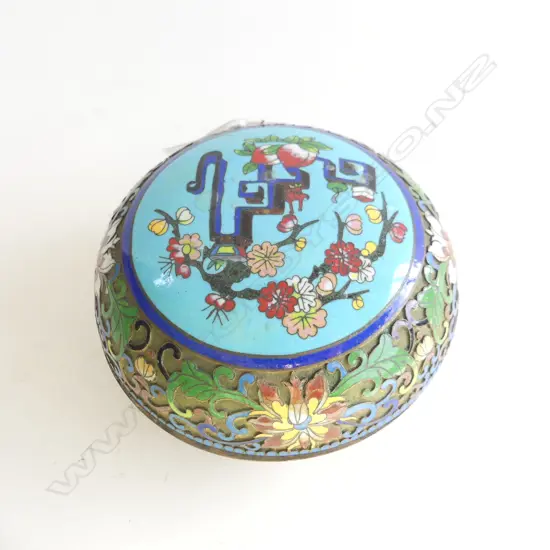 CLOISONNE CHINESE LIDDED CIRCULAR BOX 120mm dia