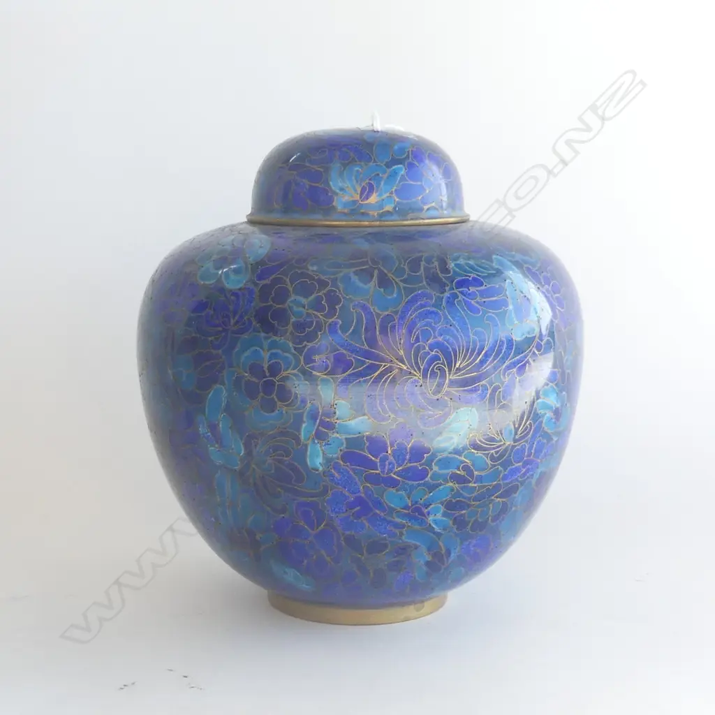 CLOISONNE LIDDED GINGER JAR BLUE TONES H.180mm Image 1++