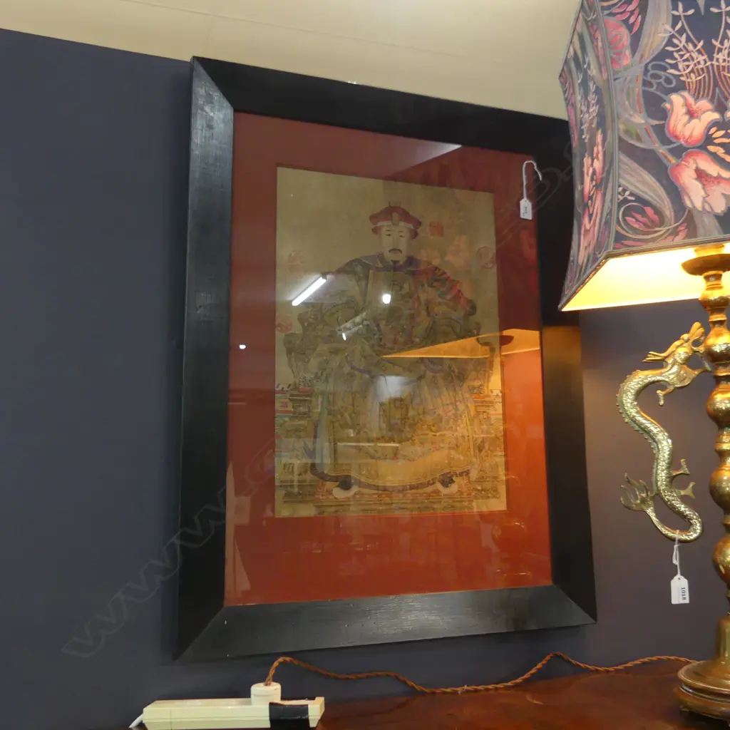 CHINESE ANCESTRAL PRINT IN EBONISED FRAME 530x380mm Image 1++