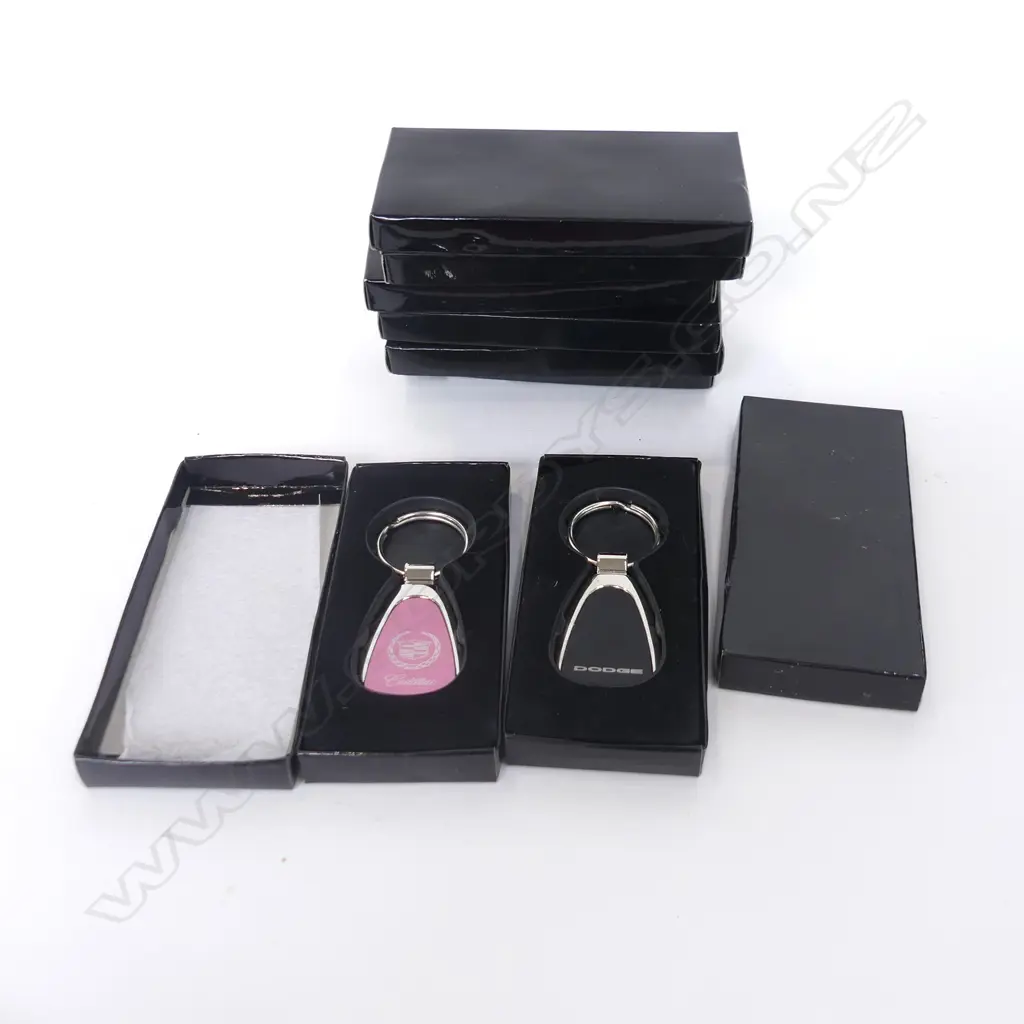 8 GM LICENSED COLOUR TEARDROP CAR KEY RINGS; BUICK, CADIALLAC, MUSTANG ETC.. ALL NEW IN BOXES Image 1++