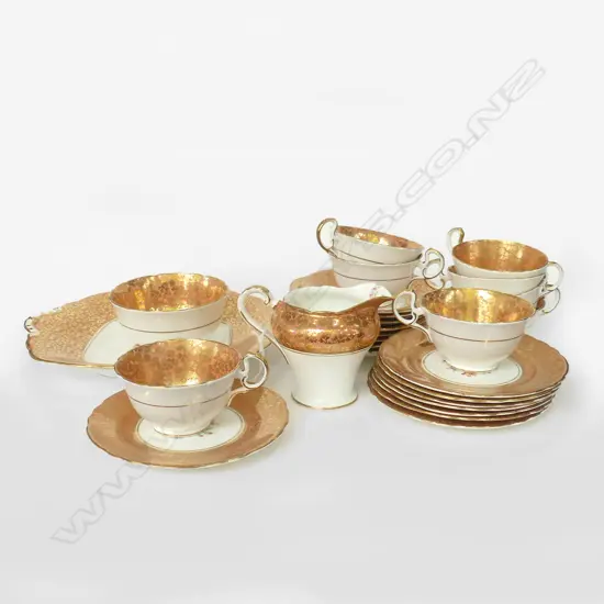 27 PCE AYNSLEY TEA SET; 8 TRIOS, MILK, SUGAR & CAKE PLATE