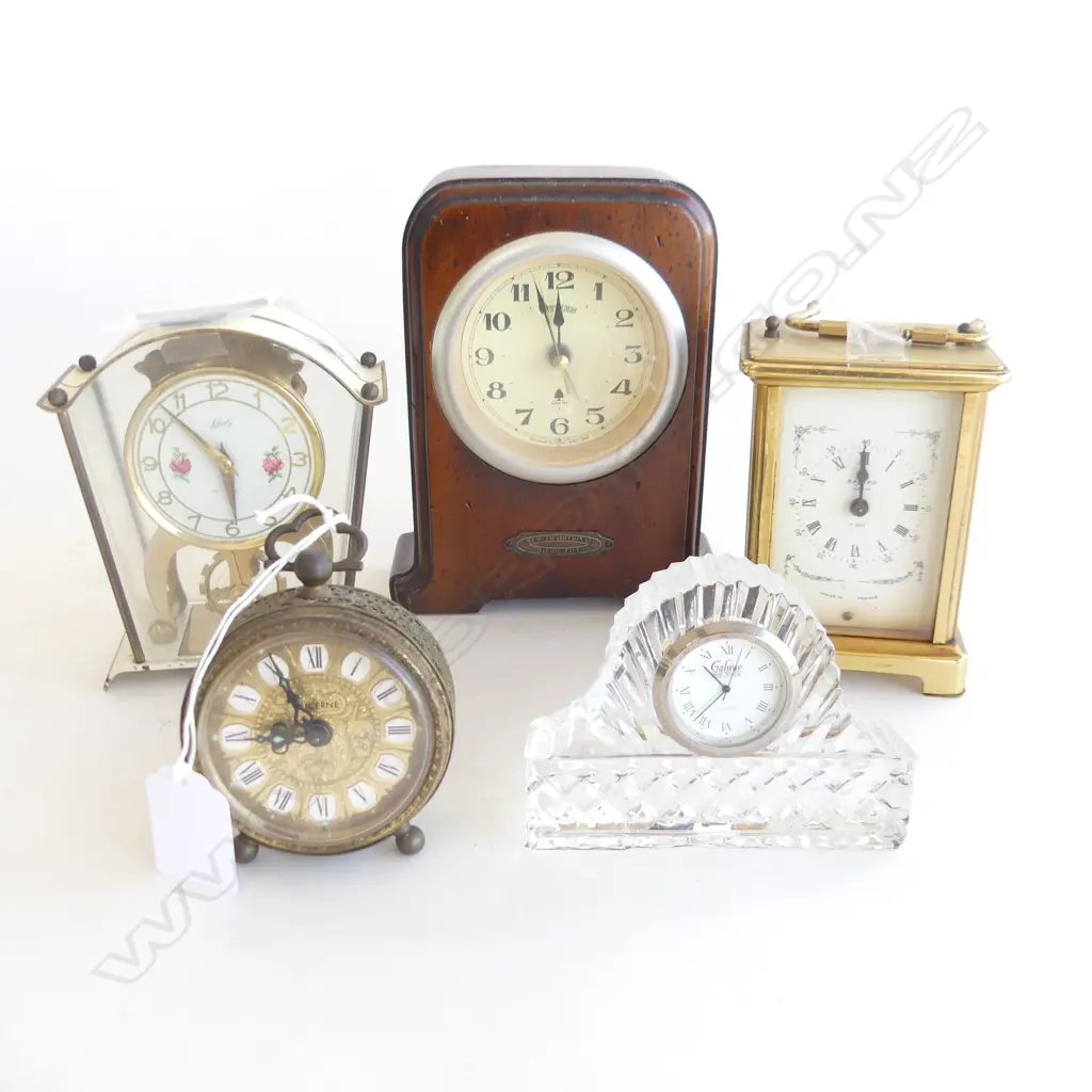 5 ASST. SMALL MANTLE / ALARM / CARRIAGE CLOCKS; GERMAN, FRENCH ETC AF Image 1++