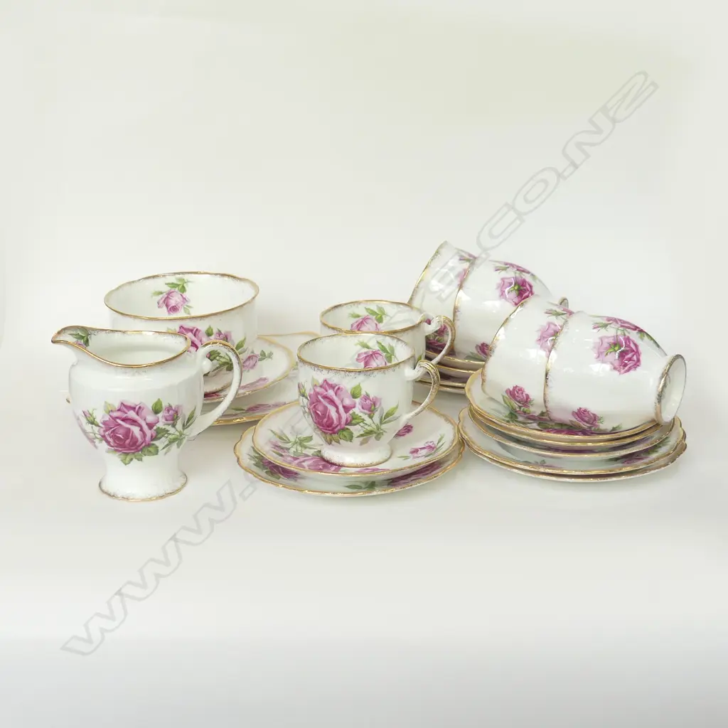 ROYAL STANDARD 'ORLEANS ROSE' 21 PCE TEA SET; 6 TRIOS, PLATE, JUG & SUGAR BOWL Image 1++